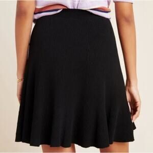 MAEVE by Anthropologie Jovie Black Ribbed Flared Sweater Skirt  | Large